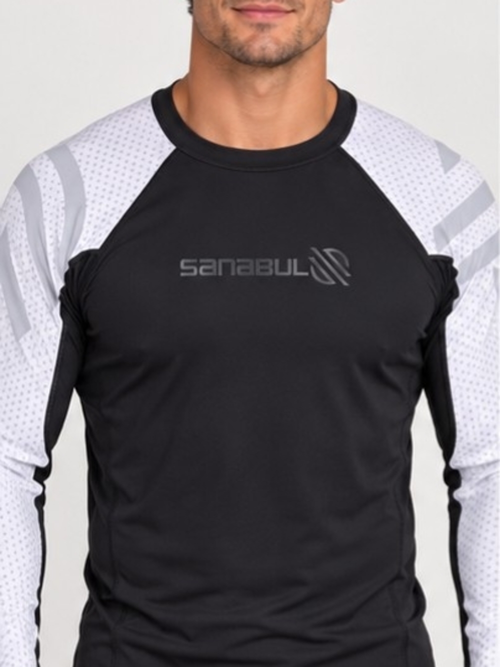 Sanabul Men's Black Rash Guard with White Sleeves
